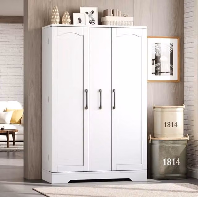 Credenza cucina con portaspezie; 2 ante; 4 ripiani; estraibile verticale; 120x78x35 cm; MDF; bianco