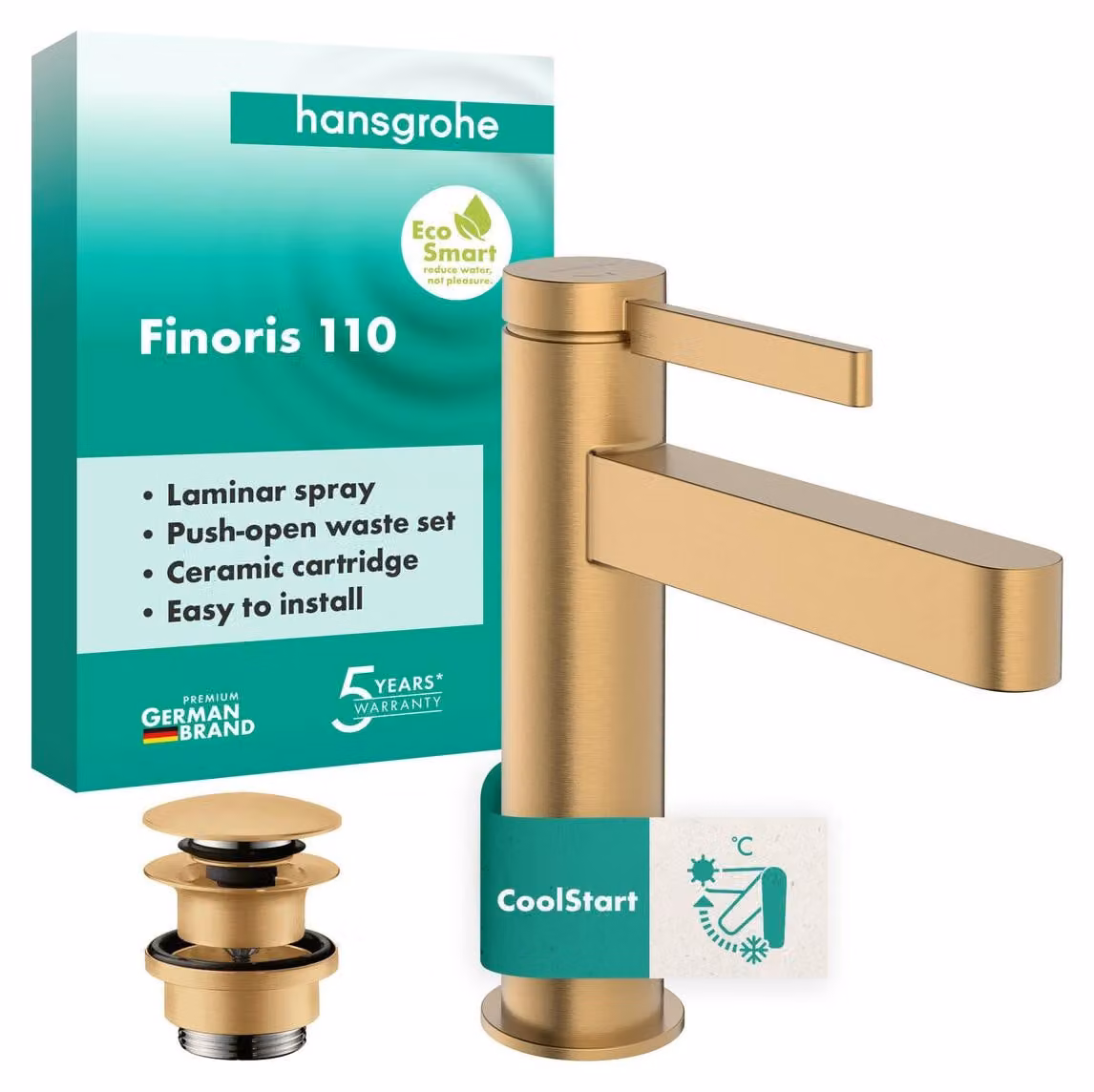 hansgrohe Finoris robinetterie de lavabo monocommande 110 CoolStart avec vidage Push-Open, portée 139mm, 76024140, 76024140