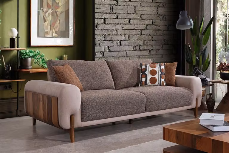 Bequem Grau Dreisitzer Sofa Stilvoll Wohnzimmer Textil 3-Sitzer Sofa