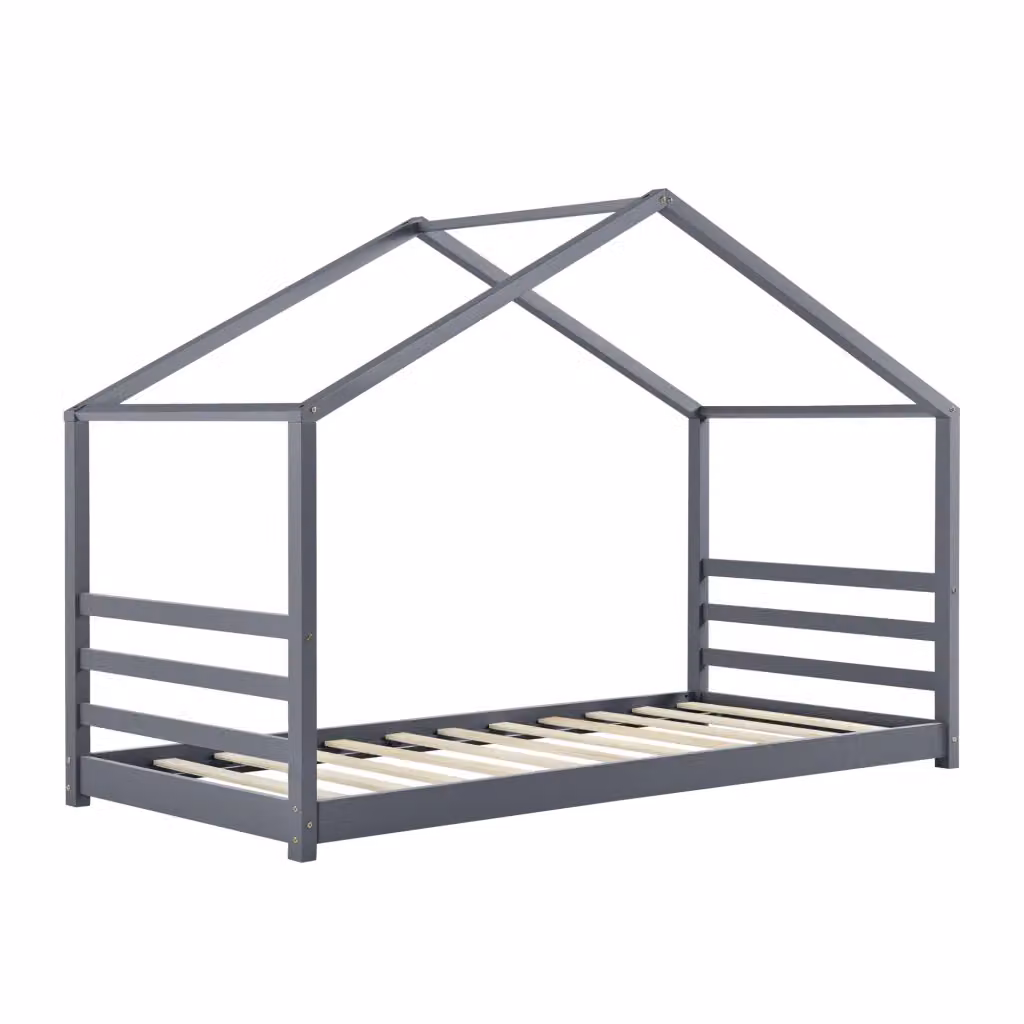 Letto a casetta Vardø per cameretta in legno di pino grigio scuro en.casa L/P: 200 x 90 cm, H: 142 cm – 2
