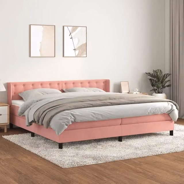 vidaXL Letto Ibrido con Materasso in Velluto Rosa e Bianco L/P: 200 x 200 cm