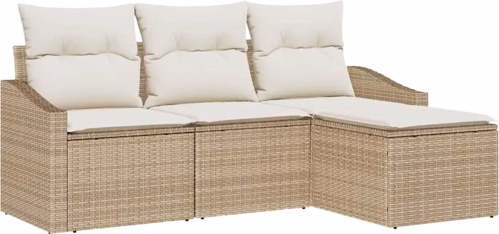 Set di divani con cuscino 4 pcs Beige polyrattan