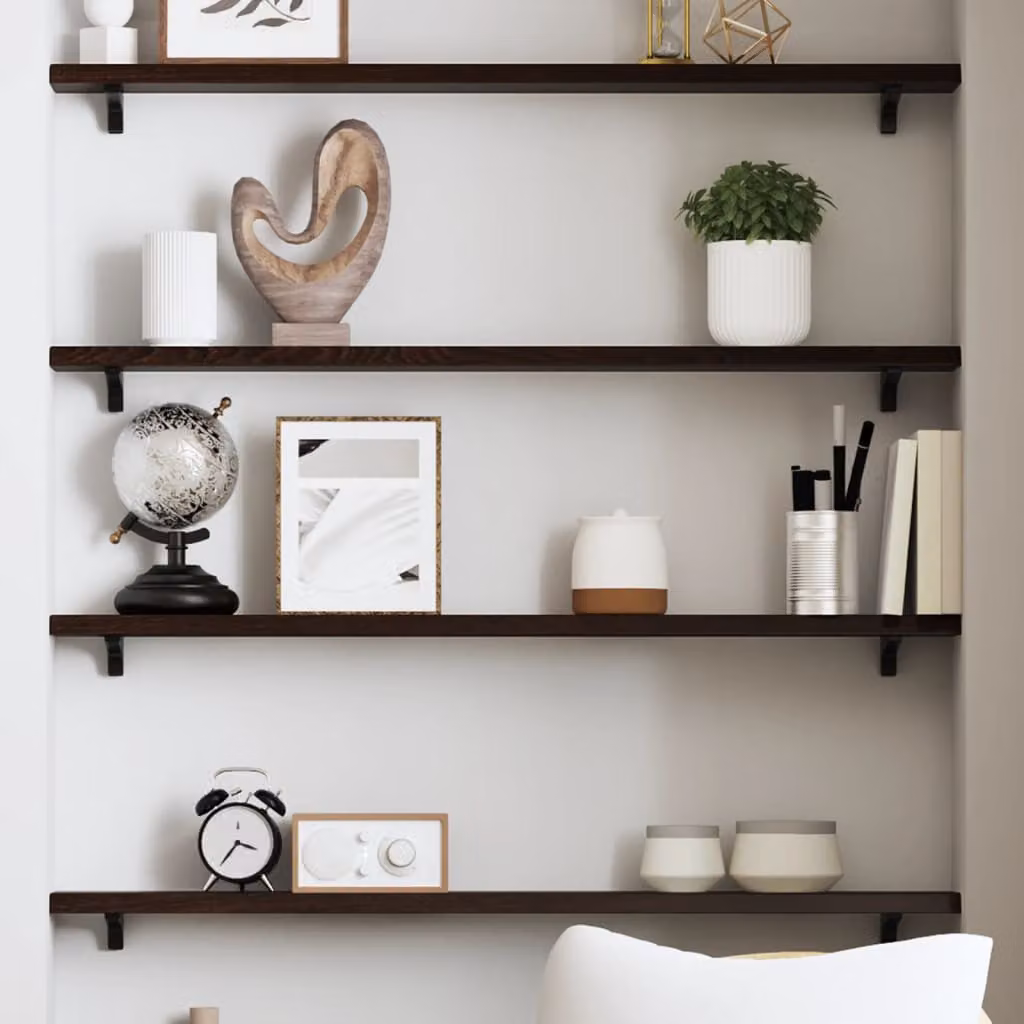 Ripiano da muro vidaXL in rovere massello trattato, colore marrone scuro, stile rustico L: 80 cm, P: 10 cm, H: 2 cm