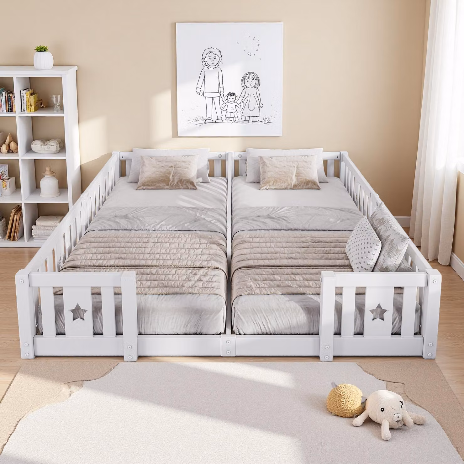 ProximaX Letto a soppalco bianco con sponda di protezione 90x200 cm, struttura in legno di pino con apertura a forma di stella, sponda di protezione a prova di bambino, portata 100 kg, stile europeo per camerette e camere da letto