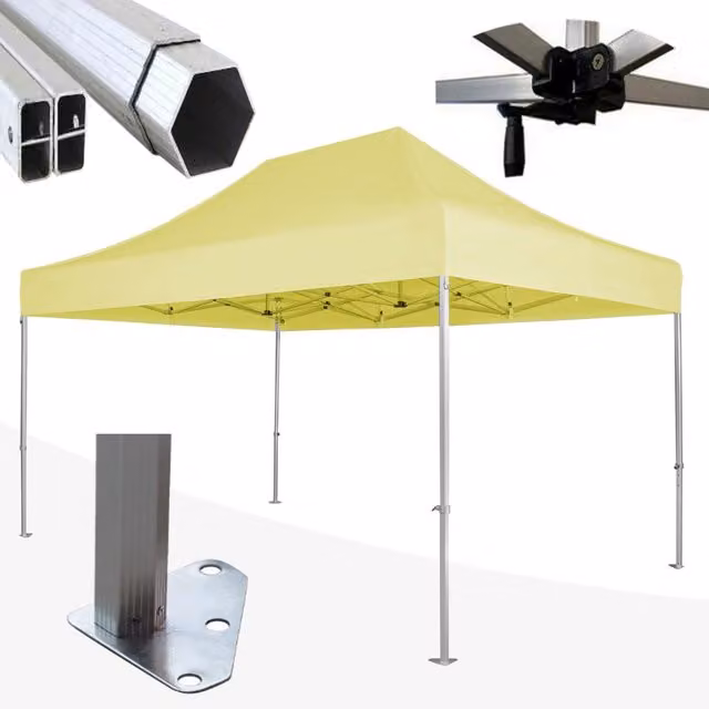 Gazebo 3x4,5 m giallo SENZA laterali pieghevole alluminio piantone esagonale 45mm portatile estendibile richiudibile estensibile acciaio per fiere eventi stand chiosco tenda tendone mercato mercatino
