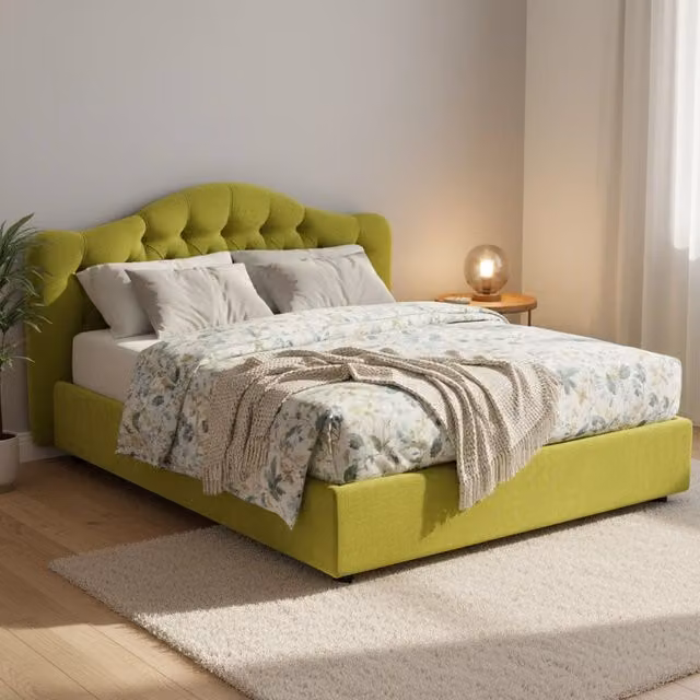 Letto Matrimoniale Arex DMORA con Contenitore Alzabile, Rivestimento Sfoderabile in Tessuto, Verde e Nero, L/P: 160 x 200 cm – 1
