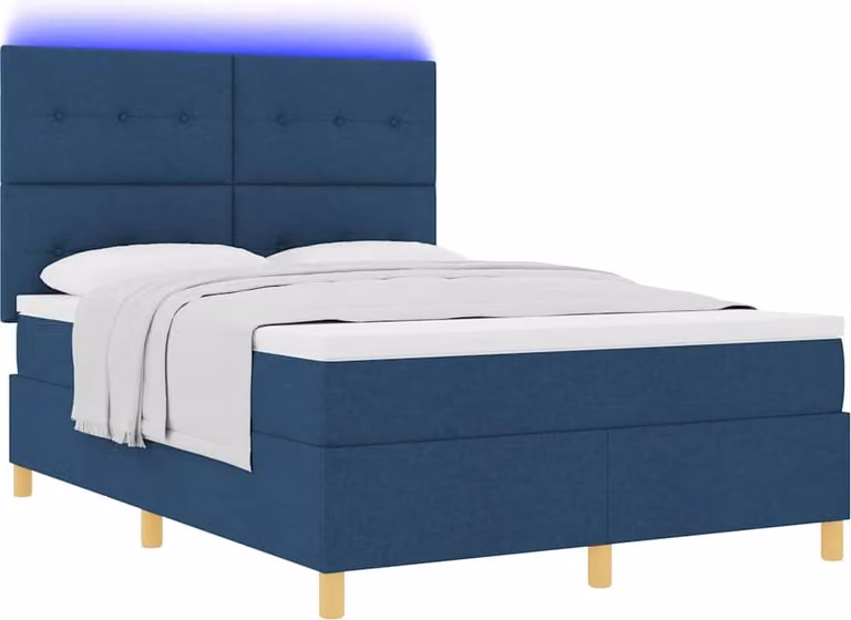Letto a Sorgente LED con materasso Blu 140 x 200 cm Tessuto