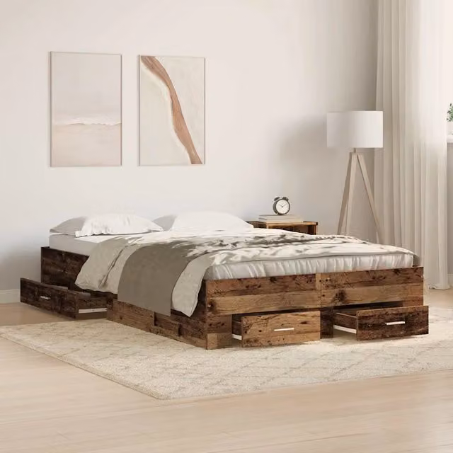 Struttura del letto con cassetto-Giroletto con contenitore-Rete del Letto Legno vecchio 120 x 190 cm 785693
