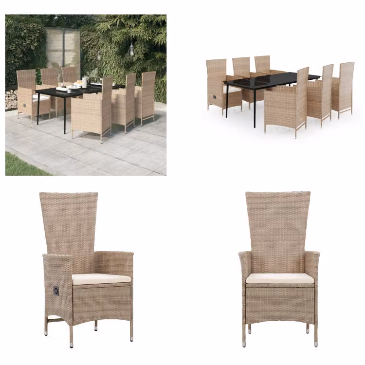 vidaXL Set da pranzo da giardino 7 pezzi con cuscini beige - Set da pranzo da giardino - Gruppi da pranzo da giardino - Set di mobili da giardino - Set di mobili da giardino