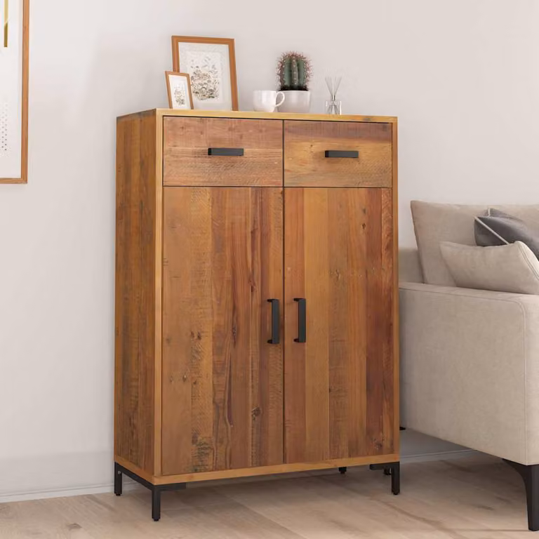 Scarpiera in stile industriale vidaXL in legno di pino e metallo, colore marrone, L: 75 cm, P: 40 cm, H: 110 cm