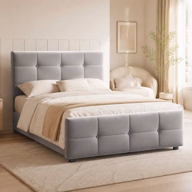 Letto imbottito per bambini 90x200 cm grigio con contenitore idraulico e testiera regolabile