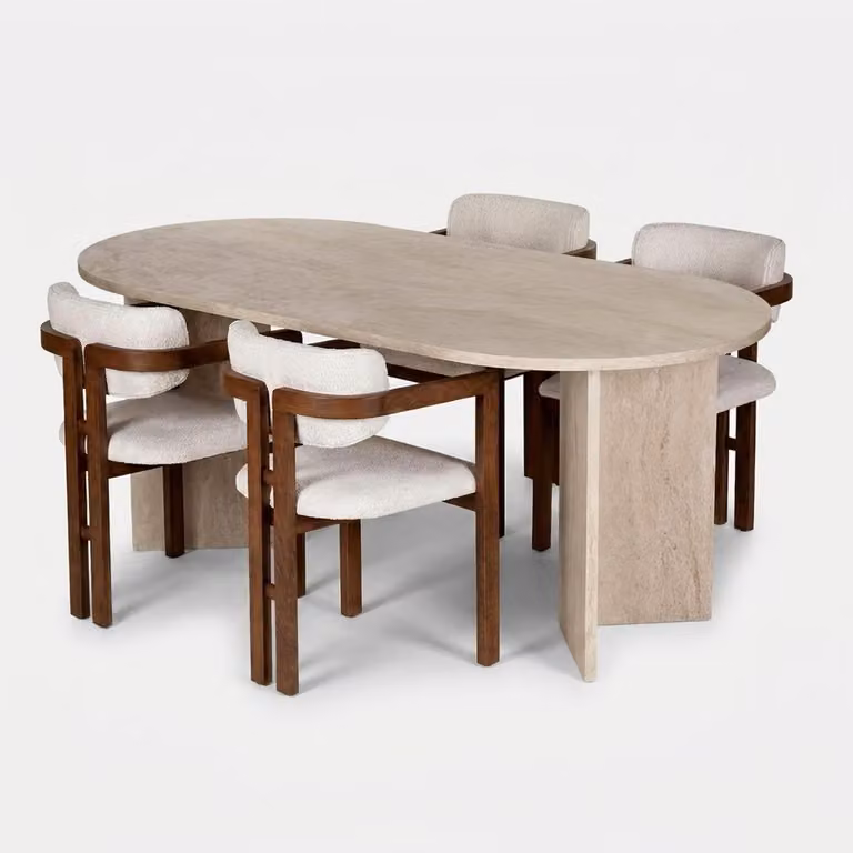 Set da pranzo Meridia 4 con 4 sedie imbottite in noce - bianco