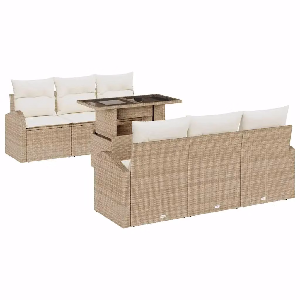 vidaXL Set Divano da Giardino 7 pz a Forma a U Beige con Cuscini e Tavolino da Esterno in Rattan e Metallo – 2