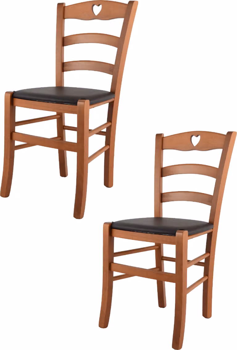 t m c s Tommychairs - Set di 2 sedie CUORE per cucina e sala da pranzo, Struttura robusta in legno di faggio laccato color ciliegio e sedile imbottito rivestito in Similcuoio color moka