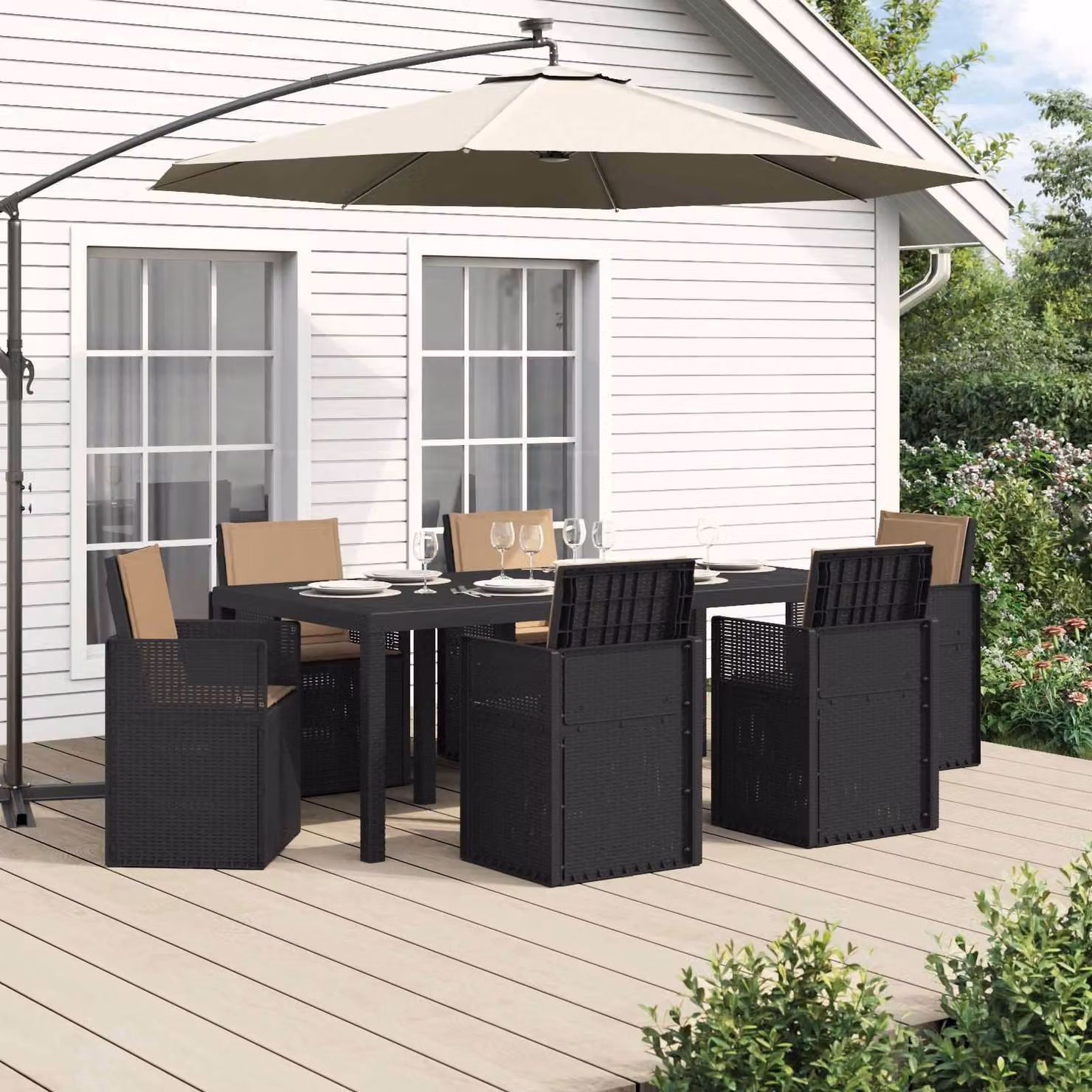 Maison Exclusive - Set da giardino per esterni, 7 pezzi, colore antracite e color taupe, materiale PP