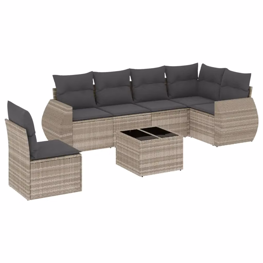 vidaXL Set Divani da Giardino a L 7 Pezzi con Cuscini Grigio con Tavolino e Struttura in Metallo e Polyrattan – 2