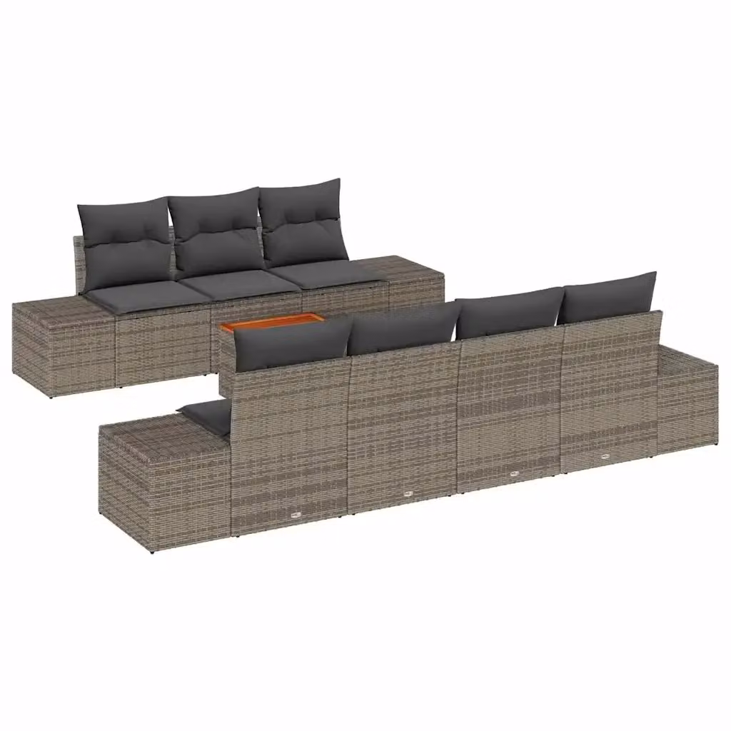 Set Divano da Giardino a L vidaXL 8 Pezzi in Polyrattan Grigio con Cuscini e Tavolino – 2