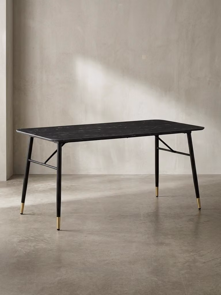 Tavolo da pranzo 140x80x76 cm Tavolo da pranzo nero effetto marmo moderno, tavolo da cucina piccolo, tavolo da pranzo rettangolare, tavolo da pranzo con gambe in metallo
