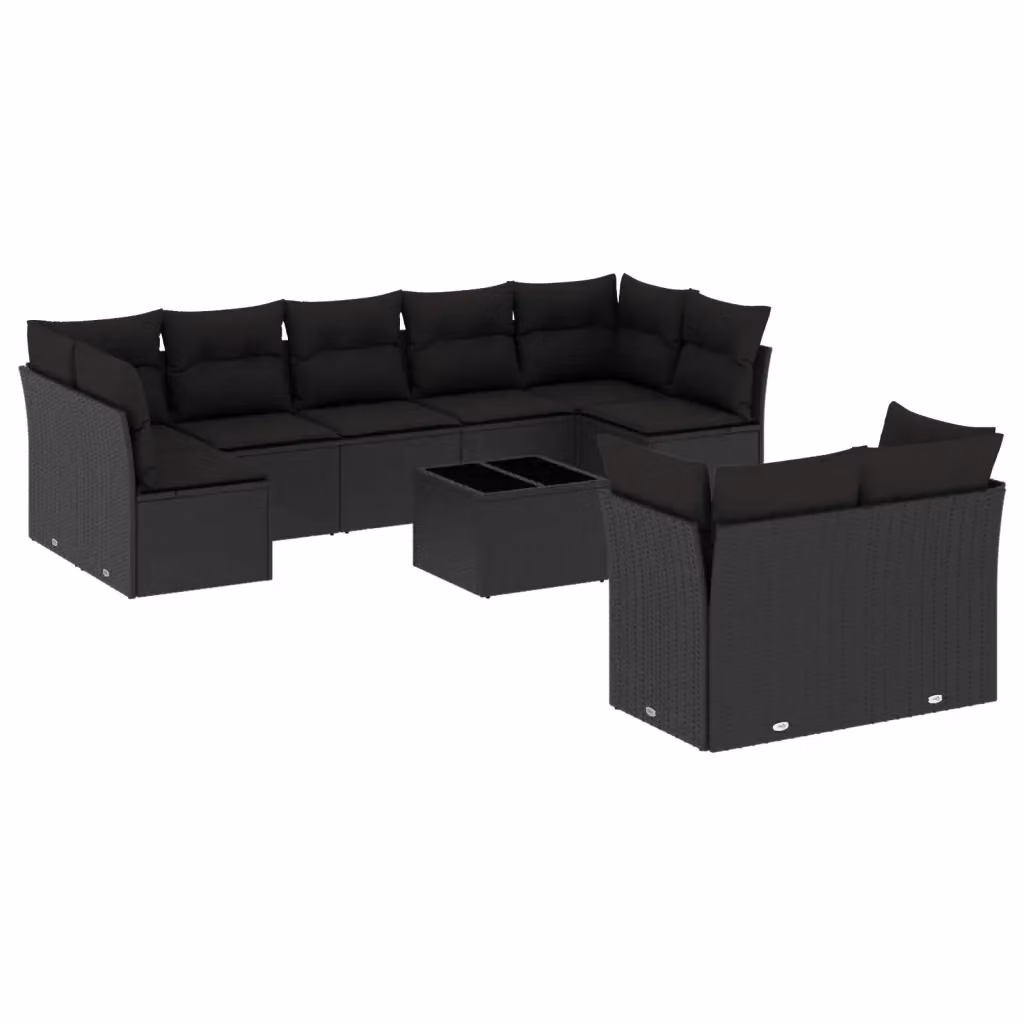vidaXL Set Divani da Giardino 10 Pezzi in Polyrattan Nero con Cuscini e Tavolino da Esterno – 2