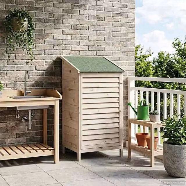 Armadio Giardino Bianco 59x56x113.5cm Tetto Asfalto Porta Ventilata per Attrezzi da Giardino