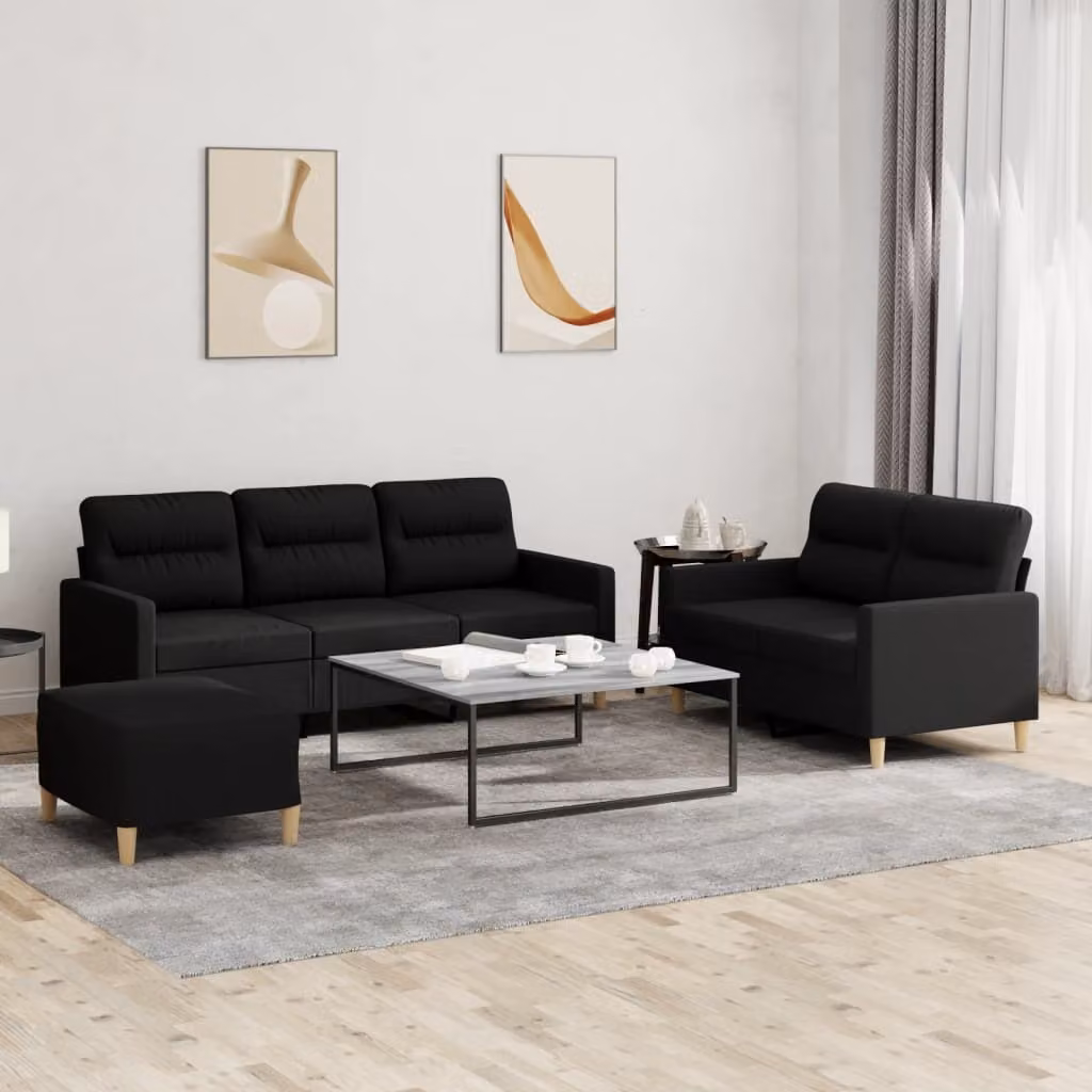Maison Exclusive - Set divano a 3 pezzi con cuscini in tessuto nero