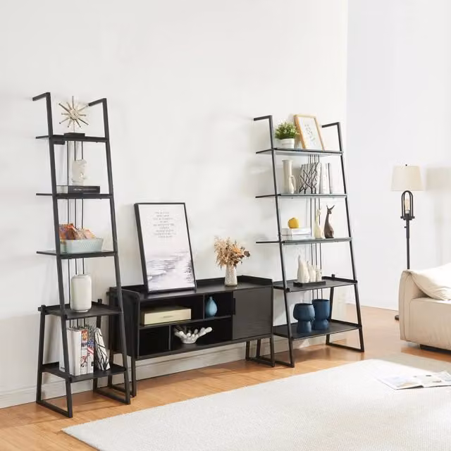 Set Storfjord Composto di Mobile TV e 2 Scaffali a Scala - Nero [en.casa]