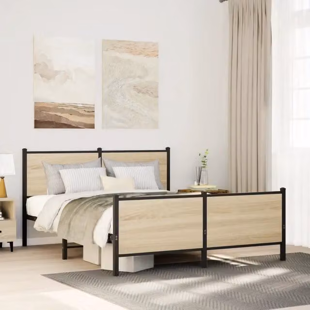 Struttura Letto Design Mania in Metallo e Rovere Sonoma Marrone L 140 x P 190 cm
