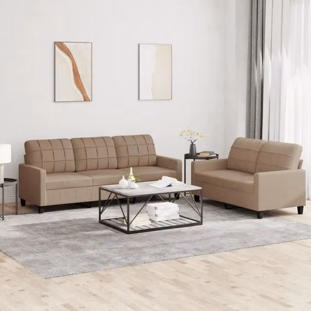Set di divani vidaXL da 2 pezzi in similpelle beige con cuscini per soggiorno in stile moderno