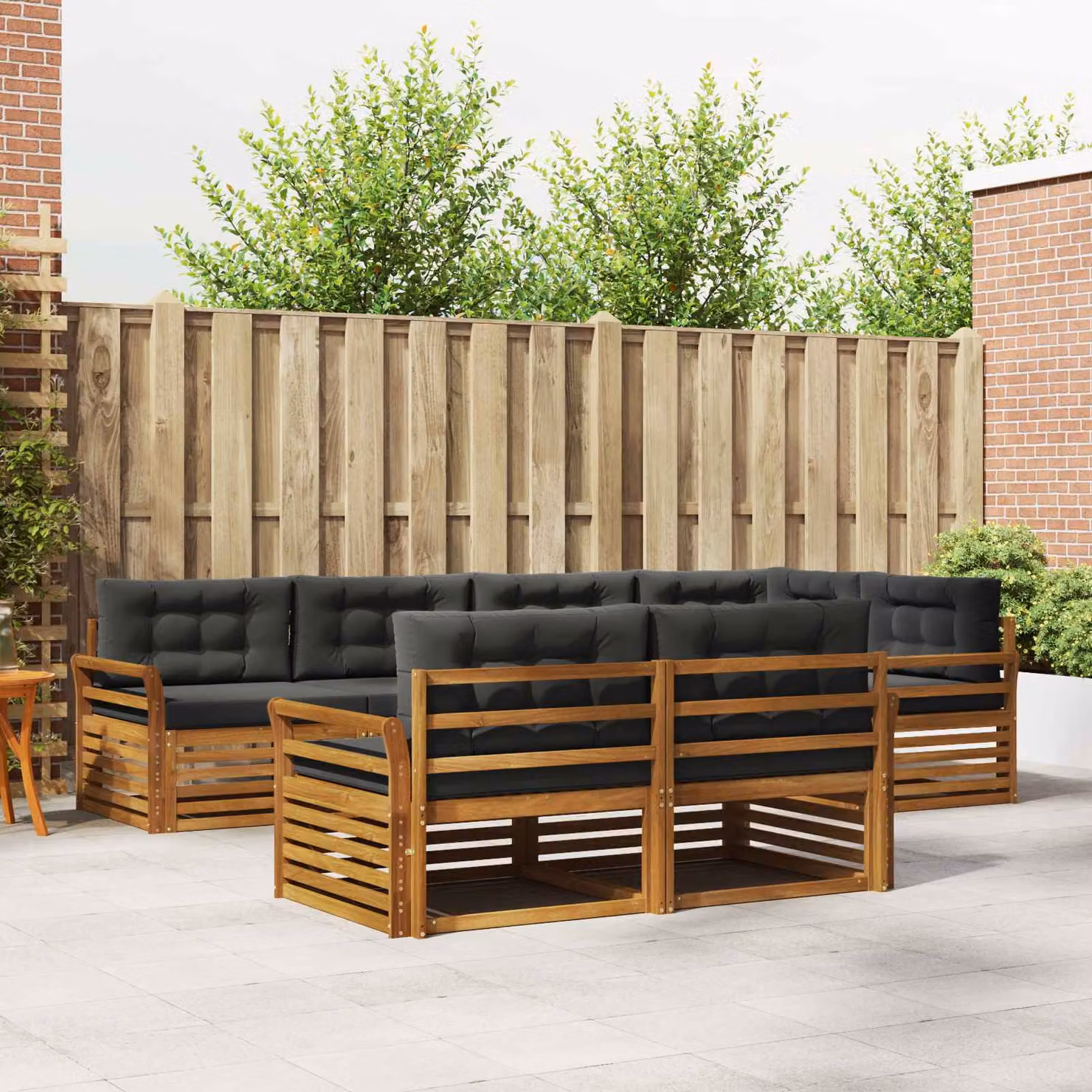 Set di divani da esterno vidaXL 7 pz in legno di acacia con cuscini, forma a L, colore beige e antracite