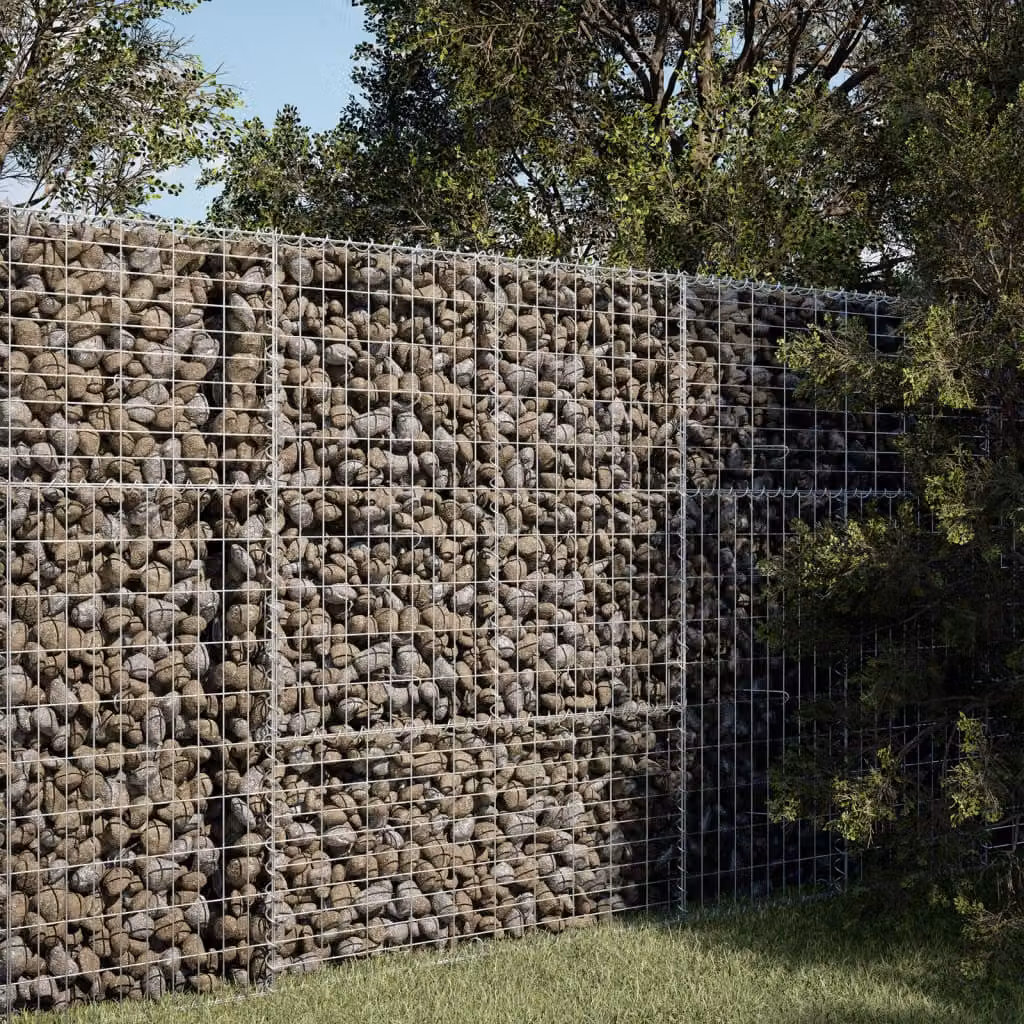Cesto Gabbione con Copertura vidaXL in Ferro Zincato Grigio L 100 cm x P 50 cm x H 150 cm