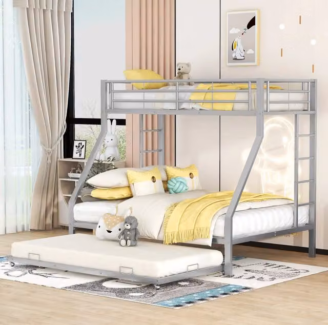 Letto a castello 204x145x160 cm in metallo argento con letto estraibile –