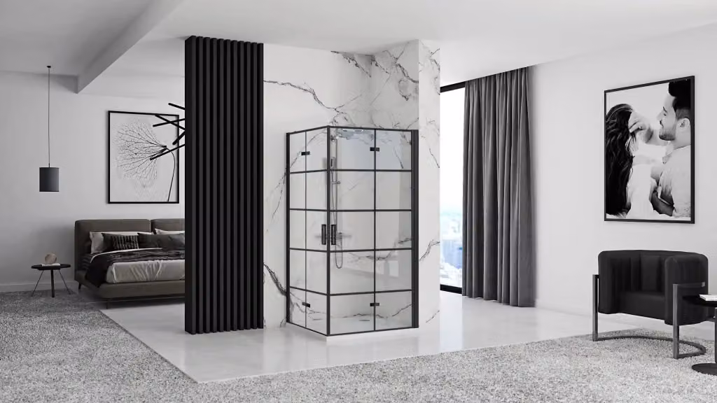 Cabina Doccia Rea Molier Black Double con Vetro e Rivestimento Easy Clean, L/P: 100 x 100 cm – 2