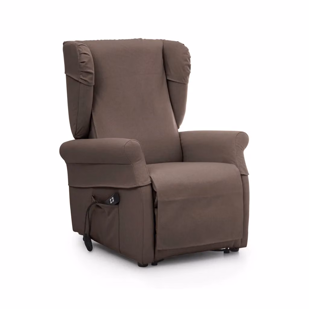 Poltroncina Treia DMORA Marrone, Poltrona Relax Recliner Sfoderabile con Braccioli, L: 75 cm, P: 84 cm, H: 107 cm – 2