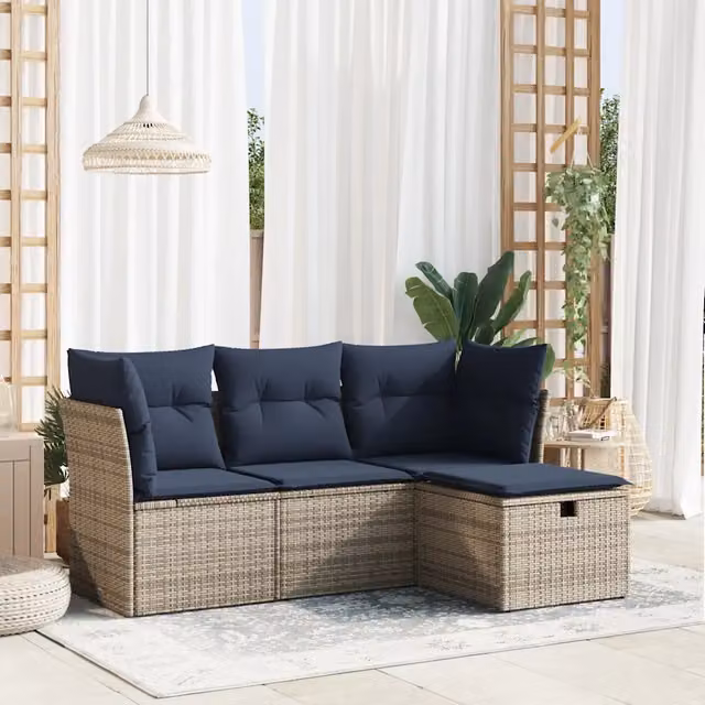 Set Divani da Giardino 4 pz con Cuscini in Polyrattan Grigio 3325257