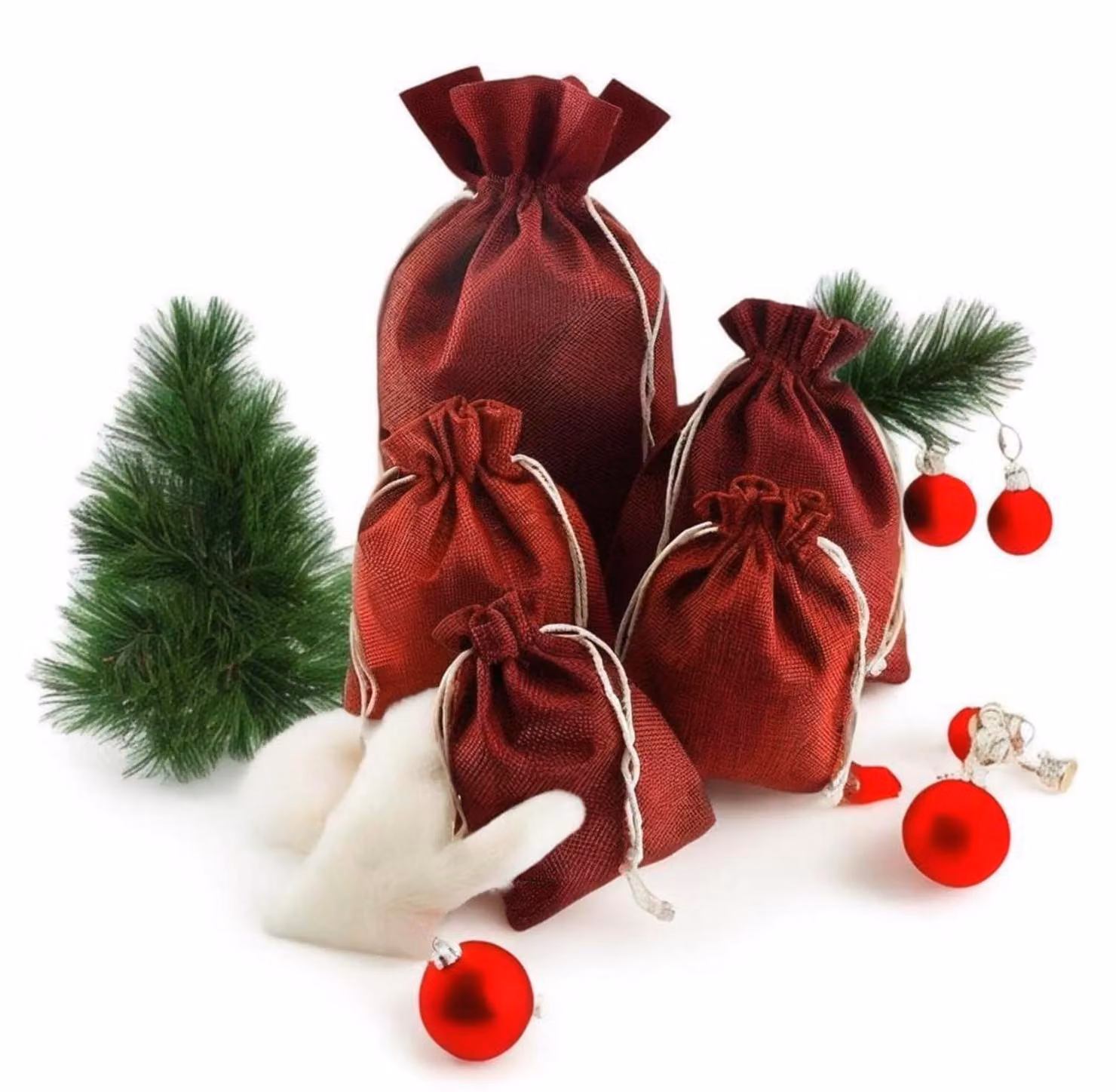Sacchetti di juta rossi, confezione da 25, dimensioni 13x18 cm, ideali per l'avvento o come sacchetti regalo con coulisse