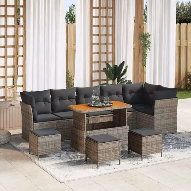 Set Divano da Giardino 10 pz Grigio polyrattan 3361513