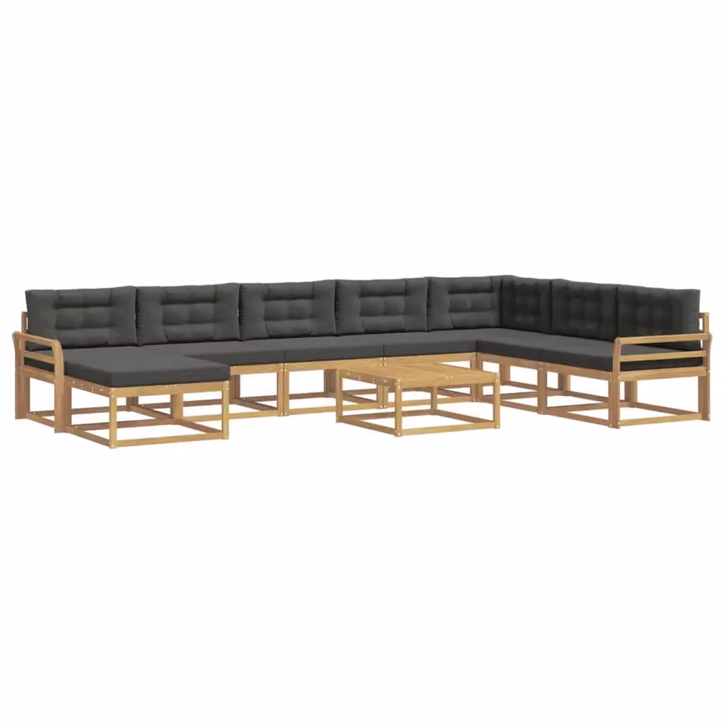 Set di divani da esterno vidaXL a forma di U in legno di acacia con cuscini, tavolino e pouf, Bianco e Antracite – 2