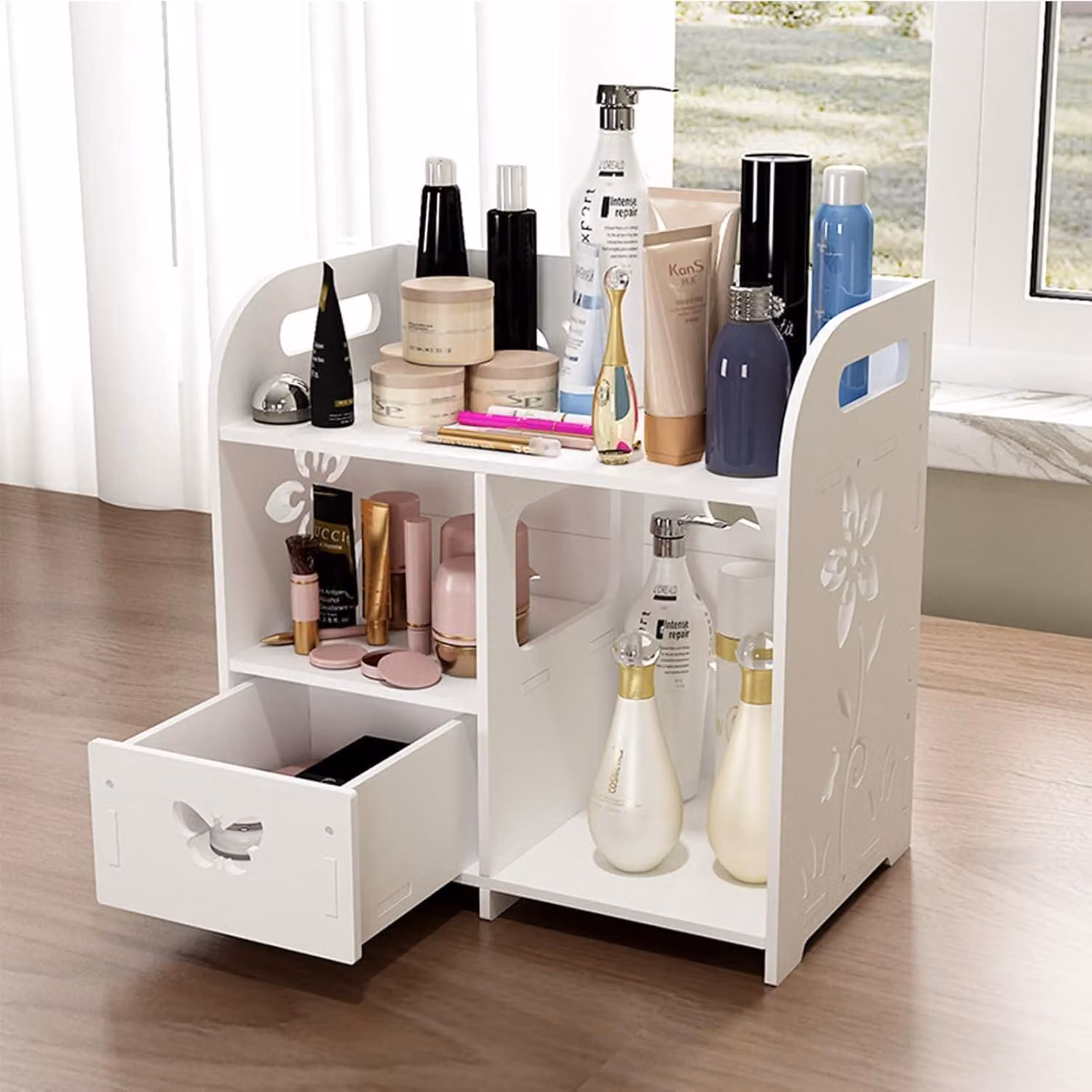 Organizzatore per il trucco con cassetti Materiale PVC impermeabile per la conservazione dei cosmetici Versatile per la cassettiera Camera da letto Bagno Salvaspazio