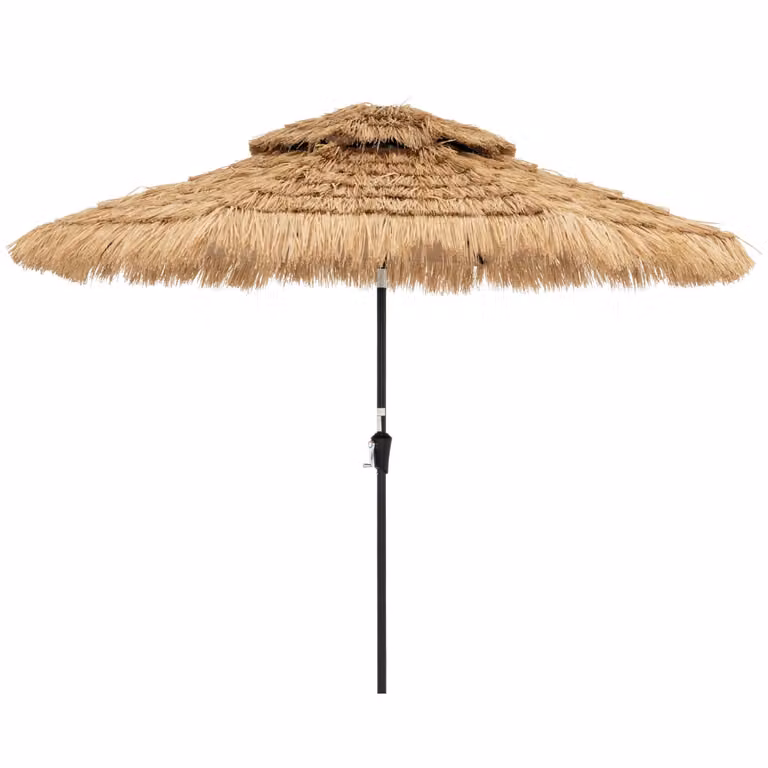Ombrellone da giardino e spiaggia in stile hawaiano Costway con copertura in paglia naturale e colore marrone, diametro 256 cm
