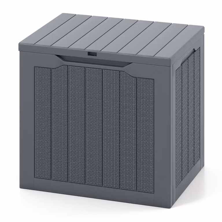 COSTWAY scatola da giardino 96L, scatola per cuscini con coperchio chiudibile a chiave e look rattan, scatola di stoccaggio scatola per cuscini impermeabile per accessori da piscina attrezzi da giardino grigio