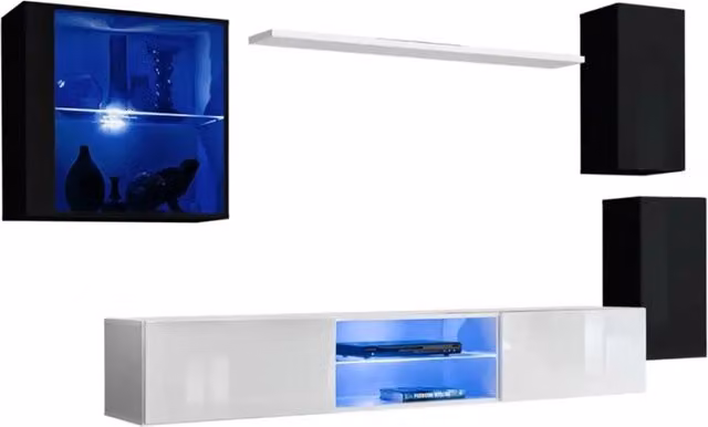 Set di mobili da soggiorno SWITCH XXIII – LED – Nero e bianco – Design sospeso