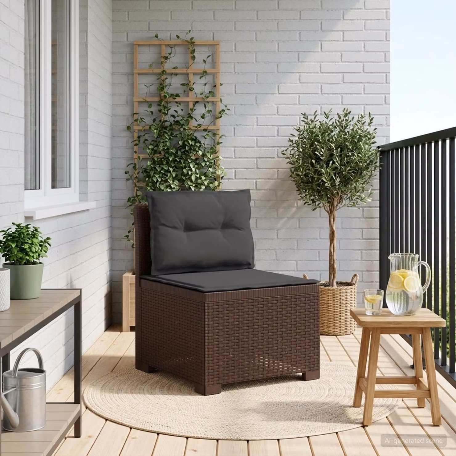 vidaXL Divano da Giardino a 1 Posto con Cuscini in Effetto Rattan Moderno