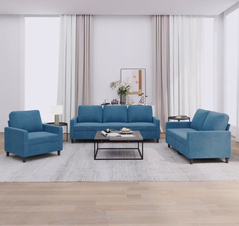 Maison Exclusive - Set divano a 3 pezzi con cuscini in velluto blu