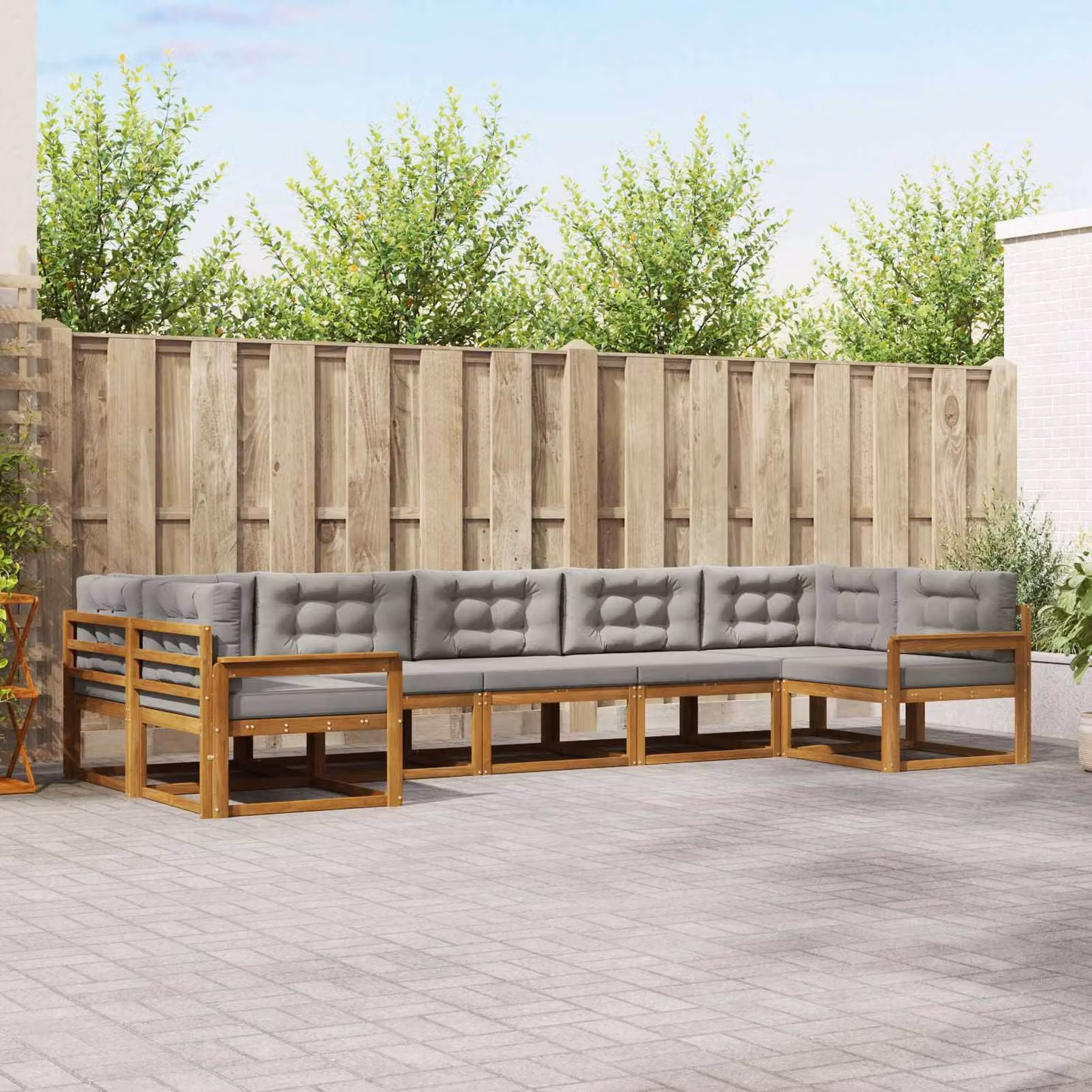 vidaXL Set di divani da esterno 7 pz in legno di acacia con cuscini Grigio e Marrone