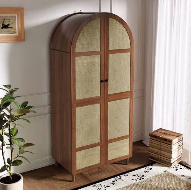 Armadio con ante curve 80x50x179 cm in MDF e truciolare; colore noce