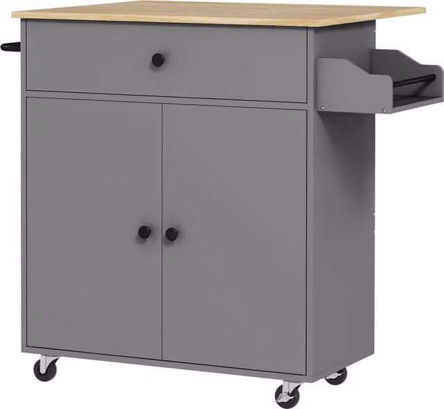 Isola da cucina HOMCOM con rotelle, cassetto, ripiano regolabile e porta asciugamani, Grigio – 1