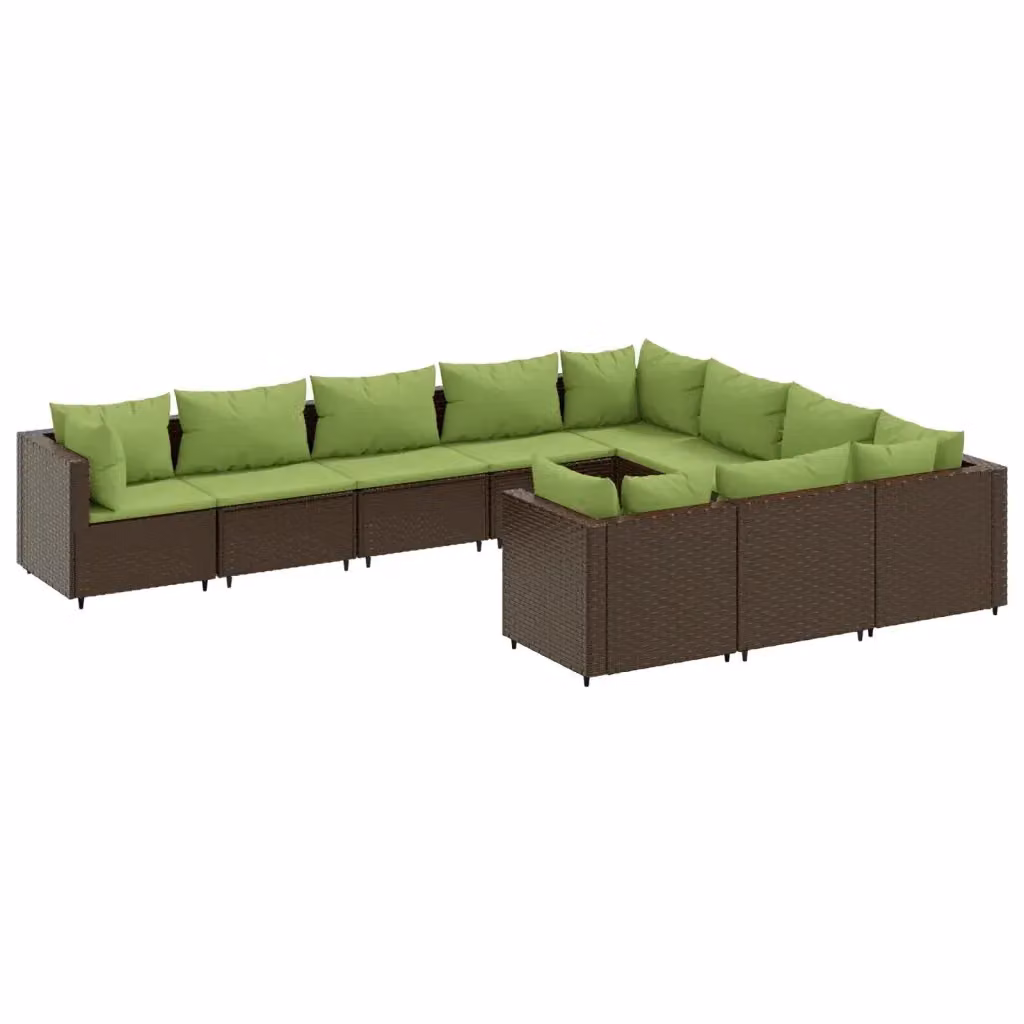Set di divani da giardino a forma di U vidaXL in rattan marrone e verde con cuscini inclusi e struttura in metallo rivestito in polvere – 2