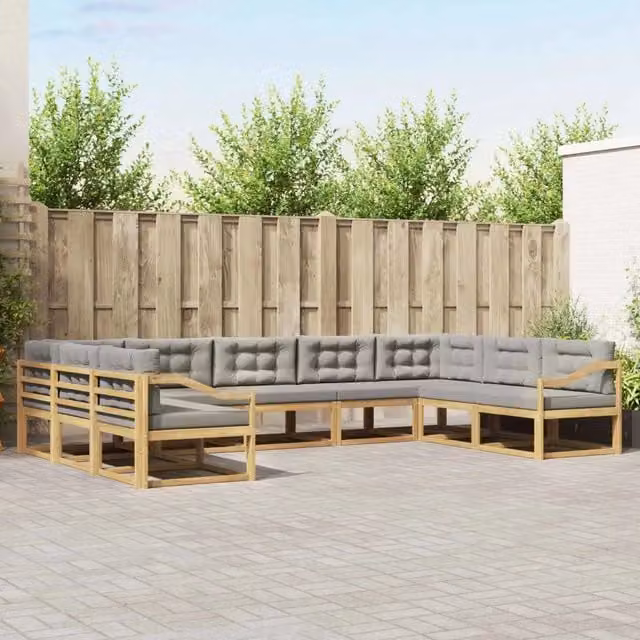 Set di divani da esterno a forma di U vidaXL in legno di acacia con cuscini Bianco e Grigio – 1