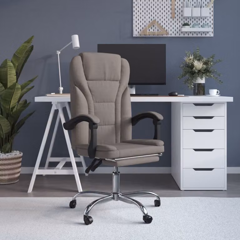The Living Store Sedia da ufficio con funzione reclinabile Tessuto Taupe