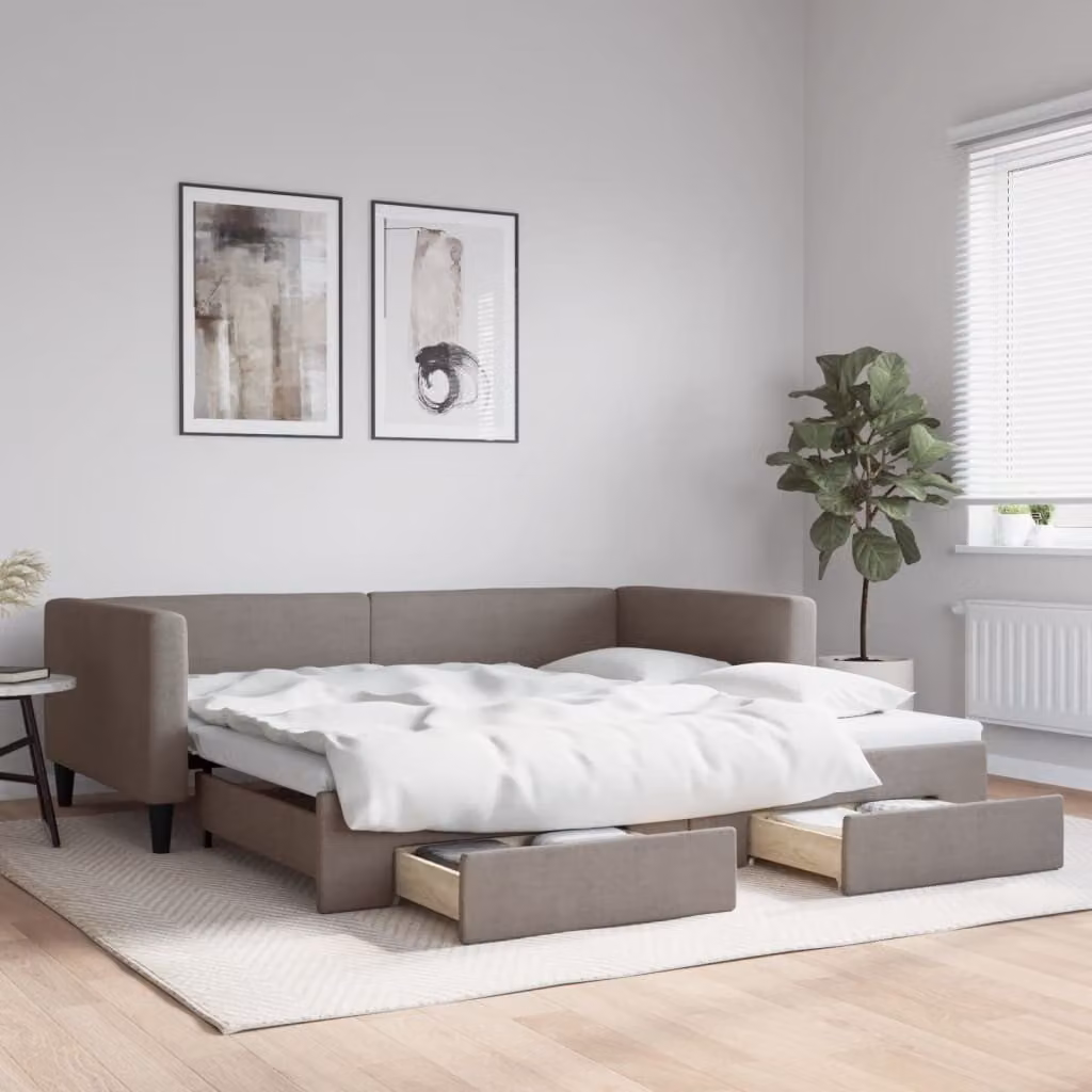 Maison Exclusive - Divano letto estraibile con cassetti, color taupe, 100x200 cm, rivestimento in tessuto